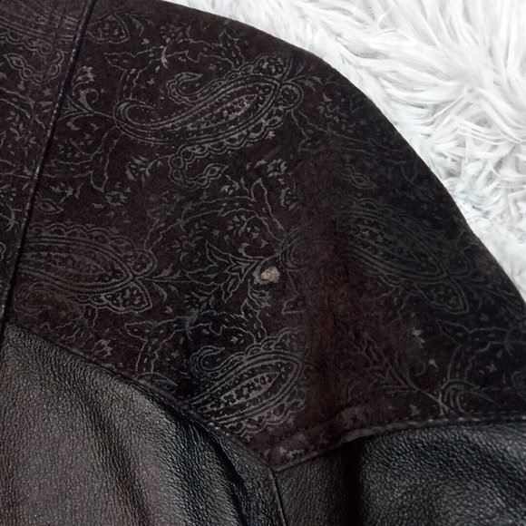 Wilsons Womens Jacket Coat Leather Black XS Thinsulate Snap Up Pockets Floral‎ - Picture 7 of 16